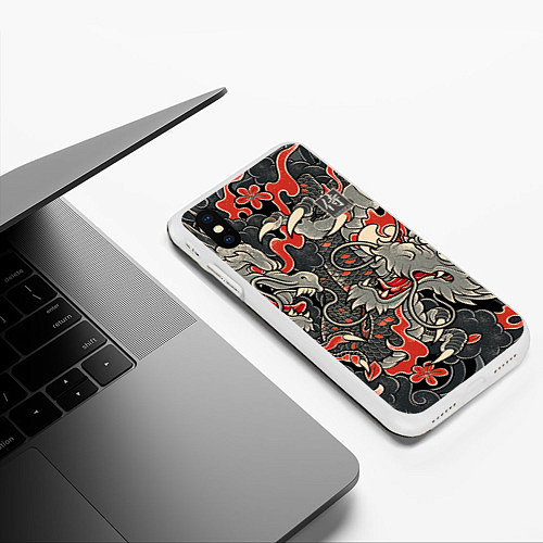 Чехол iPhone XS Max матовый Самурай Якудза, драконы / 3D-Белый – фото 3
