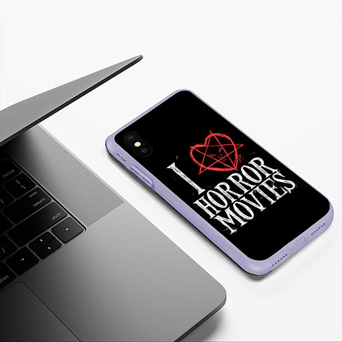 Чехол iPhone XS Max матовый I Love Horror Movies / 3D-Светло-сиреневый – фото 3