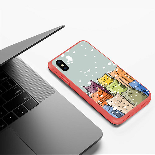 Чехол iPhone XS Max матовый Котики / 3D-Красный – фото 3