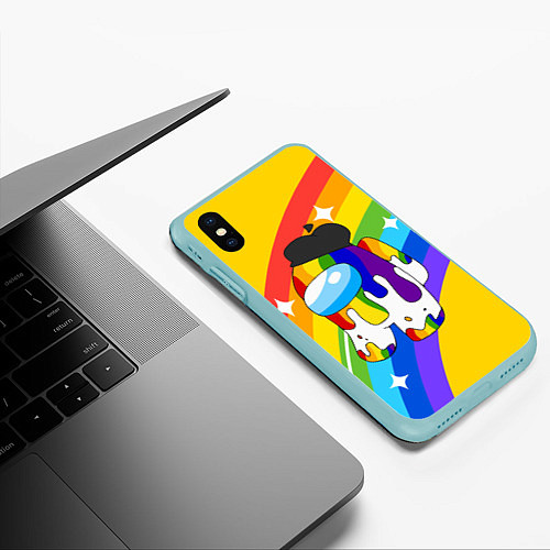Чехол iPhone XS Max матовый AMONG US - Радужный / 3D-Мятный – фото 3
