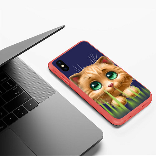 Чехол iPhone XS Max матовый Зелёная трава / 3D-Красный – фото 3