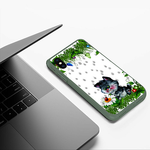 Чехол iPhone XS Max матовый Котёнок / 3D-Темно-зеленый – фото 3