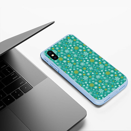 Чехол iPhone XS Max матовый Снежинки / 3D-Голубой – фото 3