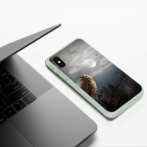 Чехол iPhone XS Max матовый Сова / 3D-Салатовый – фото 3