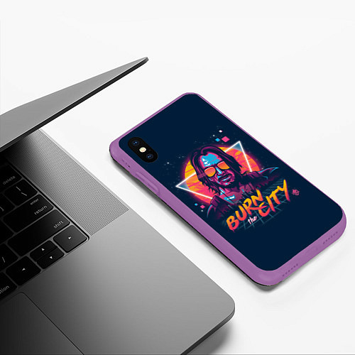 Чехол iPhone XS Max матовый Cyberpunk 2077 / 3D-Фиолетовый – фото 3