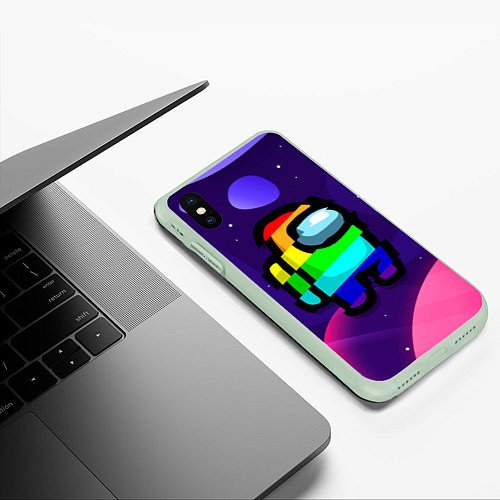 Чехол iPhone XS Max матовый AMONG US - RAINBOW SPACE / 3D-Салатовый – фото 3