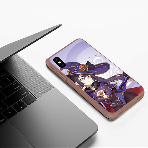 Чехол iPhone XS Max матовый GENSHIN IMPACT, МОНА / 3D-Коричневый – фото 3