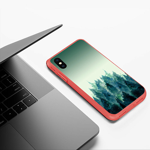 Чехол iPhone XS Max матовый Акварельный лес градиент / 3D-Красный – фото 3