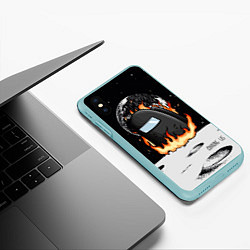 Чехол iPhone XS Max матовый Among Us fire, цвет: 3D-мятный — фото 2