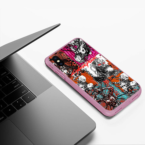 Чехол iPhone XS Max матовый Cyberpunk 2077 / 3D-Розовый – фото 3