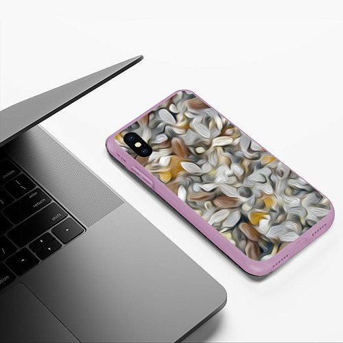 Чехол iPhone XS Max матовый Желто-серый каменный узор / 3D-Сиреневый – фото 3