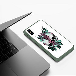 Чехол iPhone XS Max матовый Череп с японскими цветами, цвет: 3D-темно-зеленый — фото 2