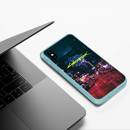 Чехол iPhone XS Max матовый Cyberpunk 2077 / 3D-Мятный – фото 3