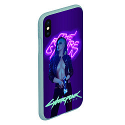 Чехол iPhone XS Max матовый Cyberpunk 2077 V, цвет: 3D-мятный — фото 2