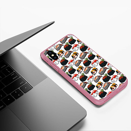 Чехол iPhone XS Max матовый Котики Суши / 3D-Малиновый – фото 3