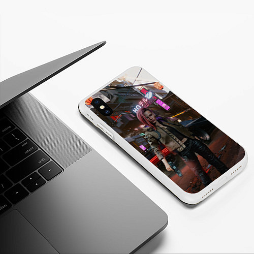 Чехол iPhone XS Max матовый Cyberpunk 2077 / 3D-Белый – фото 3