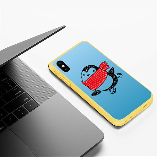 Чехол iPhone XS Max матовый Пингвин на коньках / 3D-Желтый – фото 3