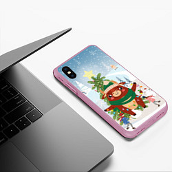 Чехол iPhone XS Max матовый Бык с гирляндой, цвет: 3D-розовый — фото 2