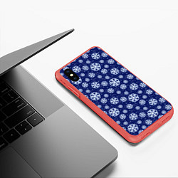 Чехол iPhone XS Max матовый Снежинки, цвет: 3D-красный — фото 2