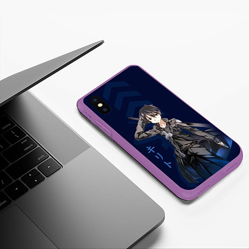 Чехол iPhone XS Max матовый Черный мечник Кирито / 3D-Фиолетовый – фото 3