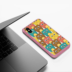 Чехол iPhone XS Max матовый Разноцветные совы, цвет: 3D-малиновый — фото 2