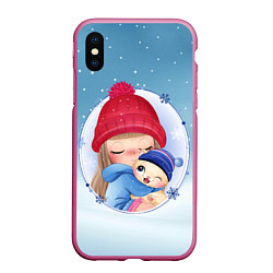 Чехол iPhone XS Max матовый Cat&Girl, цвет: 3D-малиновый