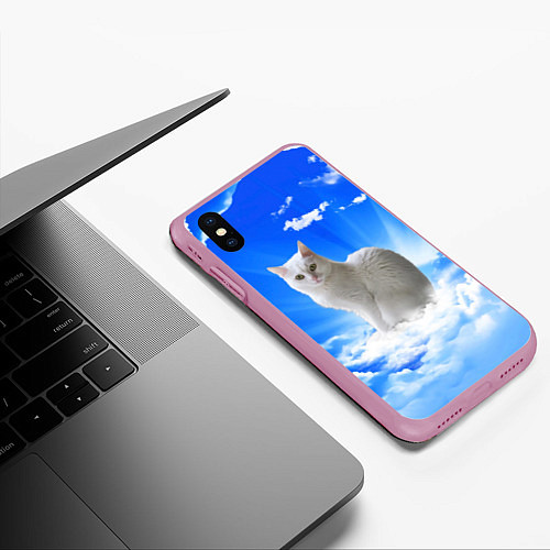Чехол iPhone XS Max матовый Кот в облаках / 3D-Розовый – фото 3