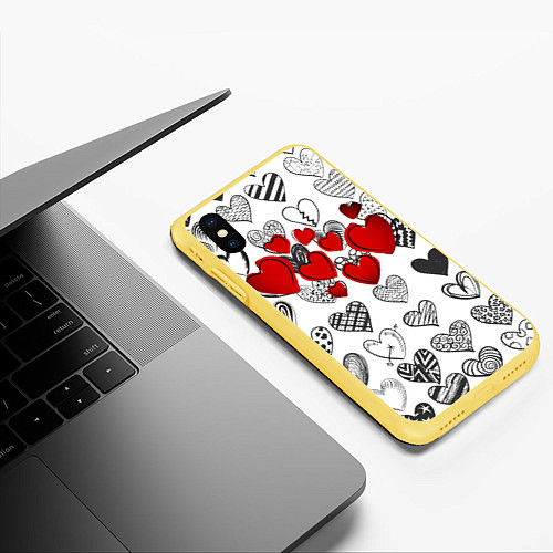 Чехол iPhone XS Max матовый Сердца / 3D-Желтый – фото 3