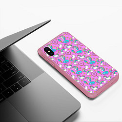 Чехол iPhone XS Max матовый Единороги и пончики, цвет: 3D-малиновый — фото 2