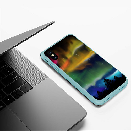 Чехол iPhone XS Max матовый Северное сияние / 3D-Мятный – фото 3