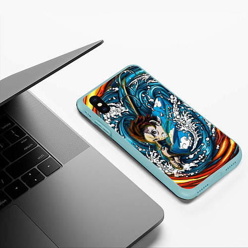 Чехол iPhone XS Max матовый Танджиро Камадо Клинок демонов / 3D-Мятный – фото 3