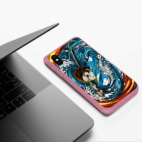 Чехол iPhone XS Max матовый Танджиро Камадо Клинок демонов / 3D-Малиновый – фото 3