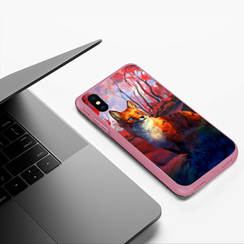 Чехол iPhone XS Max матовый Рыжая лиса / 3D-Малиновый – фото 3