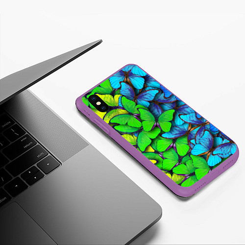 Чехол iPhone XS Max матовый Радужные бабочки / 3D-Фиолетовый – фото 3