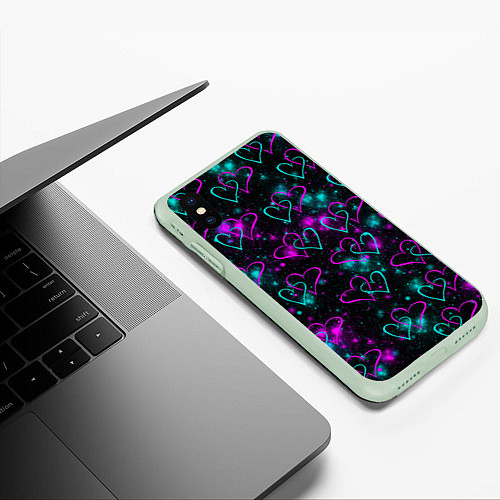 Чехол iPhone XS Max матовый Сердечки / 3D-Салатовый – фото 3