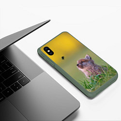 Чехол iPhone XS Max матовый Лисенок и пчелка, цвет: 3D-темно-зеленый — фото 2