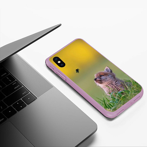 Чехол iPhone XS Max матовый Лисенок и пчелка / 3D-Сиреневый – фото 3