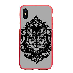 Чехол iPhone XS Max матовый Благородный серый волк, цвет: 3D-красный