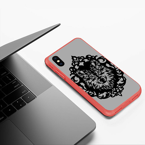 Чехол iPhone XS Max матовый Благородный серый волк / 3D-Красный – фото 3
