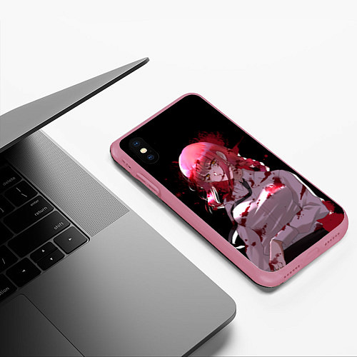 Чехол iPhone XS Max матовый Makima Chainsaw Man / 3D-Малиновый – фото 3