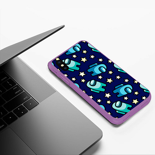 Чехол iPhone XS Max матовый Among Us Звёзды / 3D-Фиолетовый – фото 3