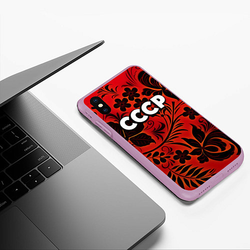 Чехол iPhone XS Max матовый СССР хохлома / 3D-Сиреневый – фото 3