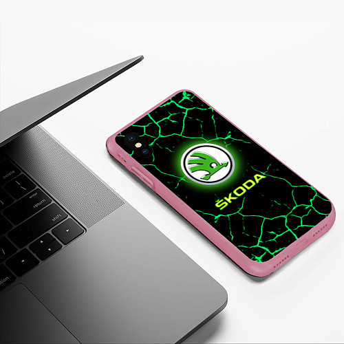 Чехол iPhone XS Max матовый SKODA / 3D-Малиновый – фото 3