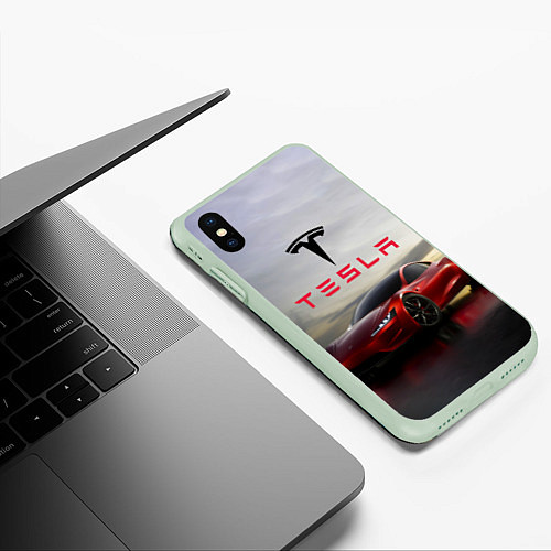 Чехол iPhone XS Max матовый Tesla Roadster / 3D-Салатовый – фото 3
