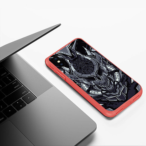 Чехол iPhone XS Max матовый Механический робот / 3D-Красный – фото 3