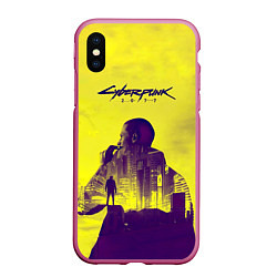 Чехол iPhone XS Max матовый Cyberpunk 2077, цвет: 3D-малиновый