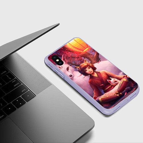 Чехол iPhone XS Max матовый Девушка-лиса / 3D-Светло-сиреневый – фото 3