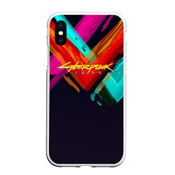 Чехол iPhone XS Max матовый CYBERPUNK 2077 CITY, цвет: 3D-белый