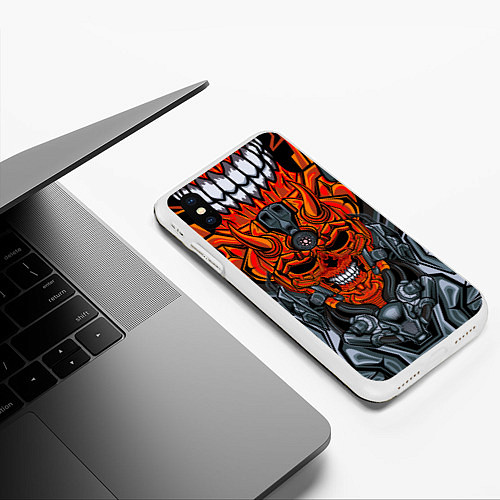 Чехол iPhone XS Max матовый CyberSkull / 3D-Белый – фото 3