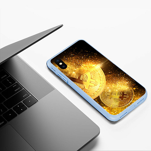 Чехол iPhone XS Max матовый БИТКОИН ЗОЛОТО BITCOIN GOLD / 3D-Голубой – фото 3